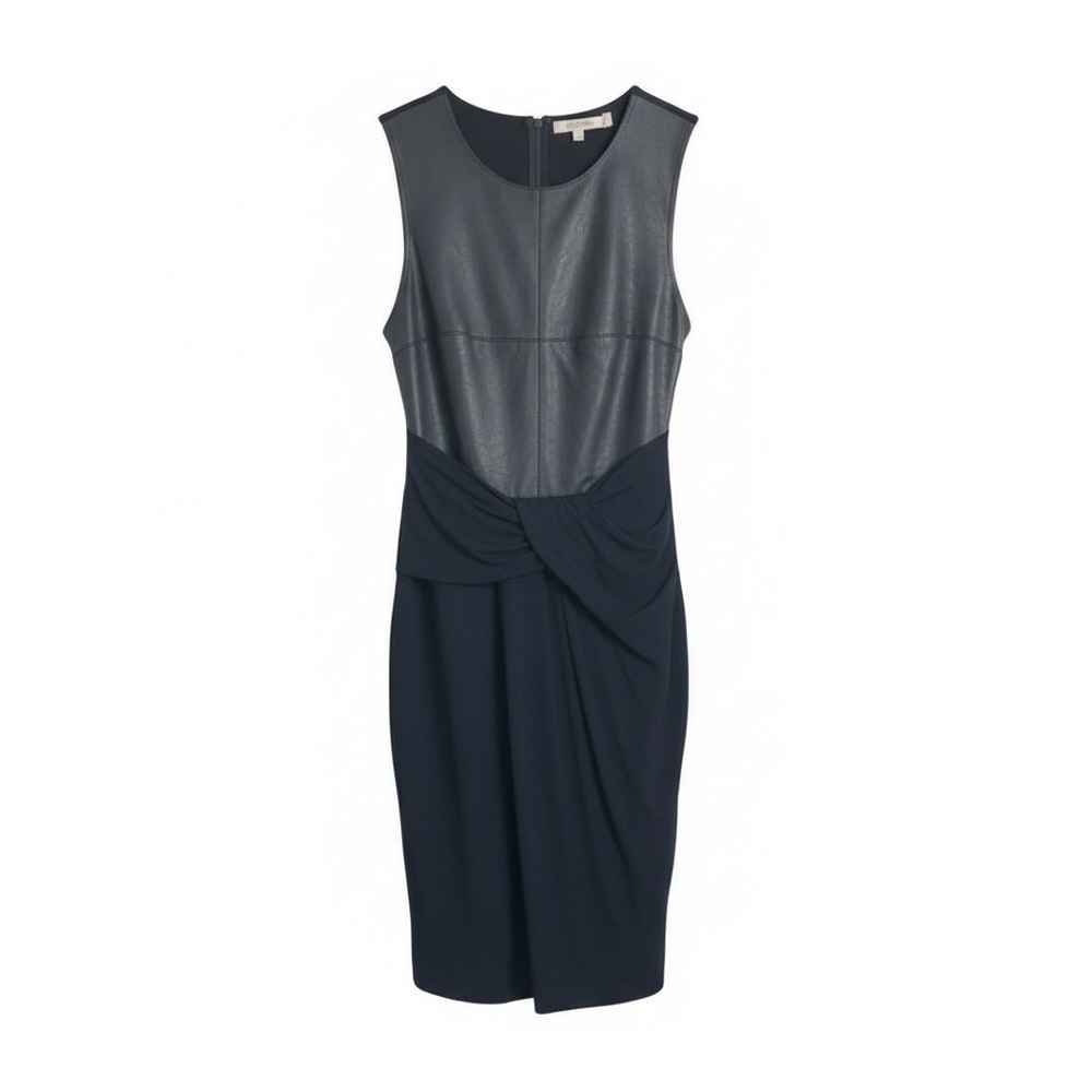 Anthropologie Bailey 44 Navy Blue Dress w Stretch, Faux Leather Upper